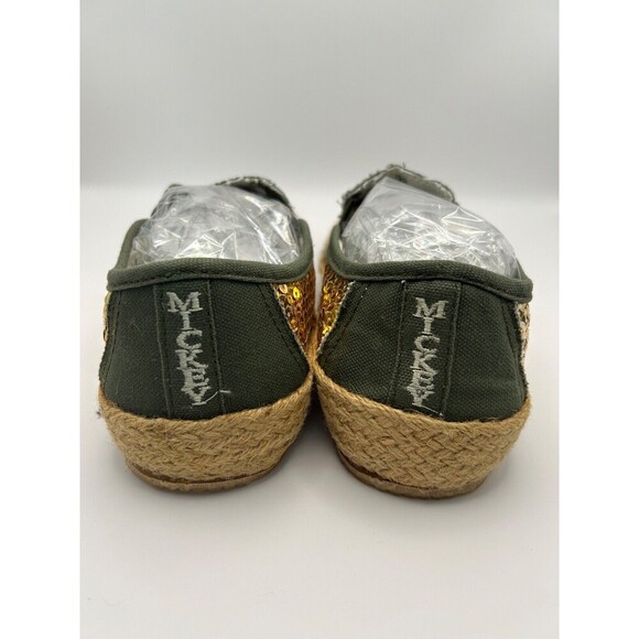 Disney Mickey Mouse Green Canvas Espadrilles Shoes – Gold Sequin – Sz 9.5 – NEW - Picture 5 of 9